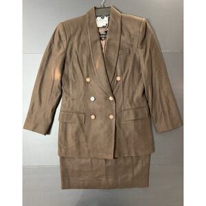Vintage Oleg‎ Cassini Wool Skirt Suit 2pc Women's 10 Brown Buiness Formal